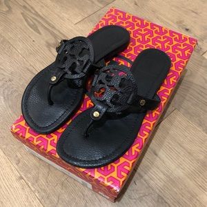 Tory Burch Miller Sandal in black tumbled leather